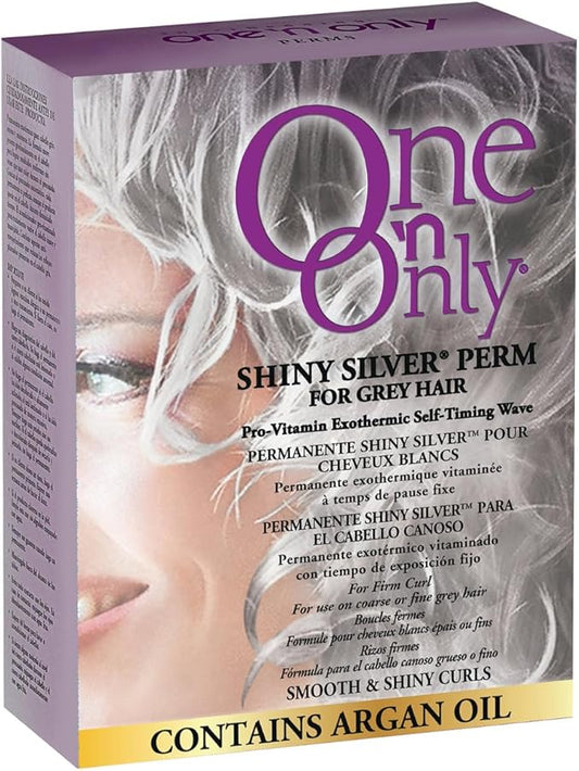 One 'n Only Shiny Silver Perm Kit - Self Heating Home Perms for Women with Argan Oil - Hair Treatment for Soft, Manageable Curls with Gray Hair (1 Box)