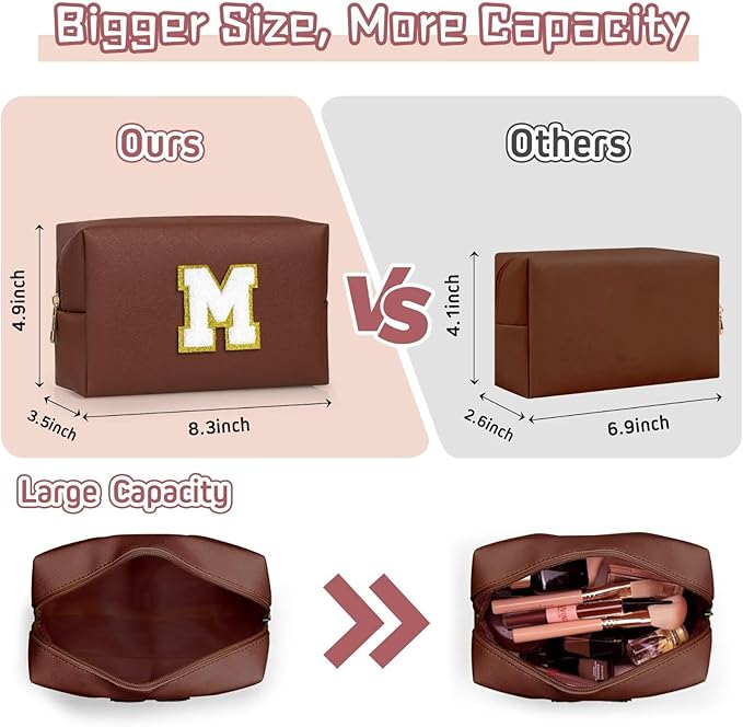 TOPEAST Preppy Bag, Monogrammed Makeup Bags with Zipper, Cute Makeup Pouch, Initial Birthday Gifts Bag for Daughter Friends Sister, Preppy Things for Girls (Brown H)