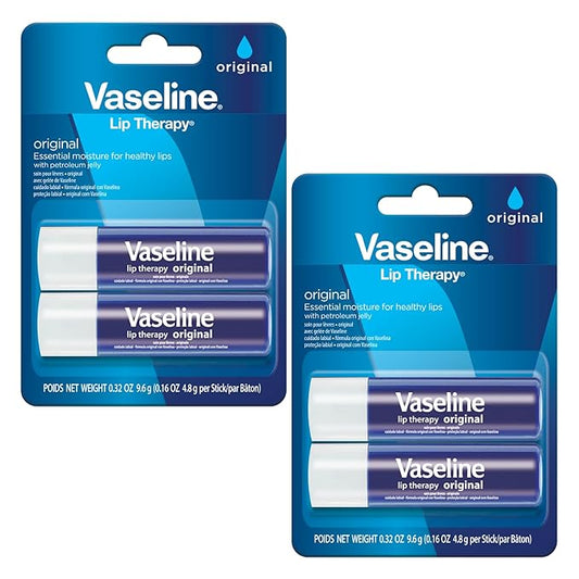 Vaseline Lip Therapy Care Original, Fast-Acting Nourishment, Ideal for Chapped, Dry, Cracked, or Damaged Lips, Lip Balm, 2-Pack of 2, 0.16 Oz Each, 4 Lip Balms