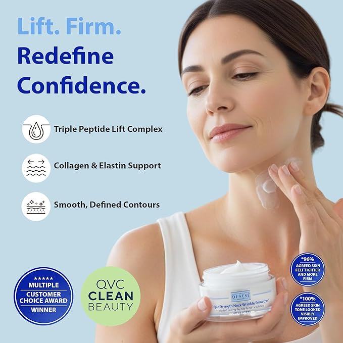 Dr. Denese Triple Strength Neck Wrinkle Smoother 4 oz – Firming Cream with Triple Amount of Peptides Compared to Industry Standards – Retinol & Hyaluronic Acid for Hydrating Power - Paraben Free