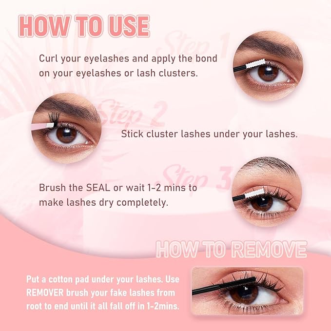 FADLASH Lash Clusters DIY Lash Extensions 100D Eyelash Clusters Cat Eye Cluster Lashes Fluffy Left Right Individual Lashes Cluster Eyelash Extensions Volume 3D Effect (100D-07D, 12-20mm)