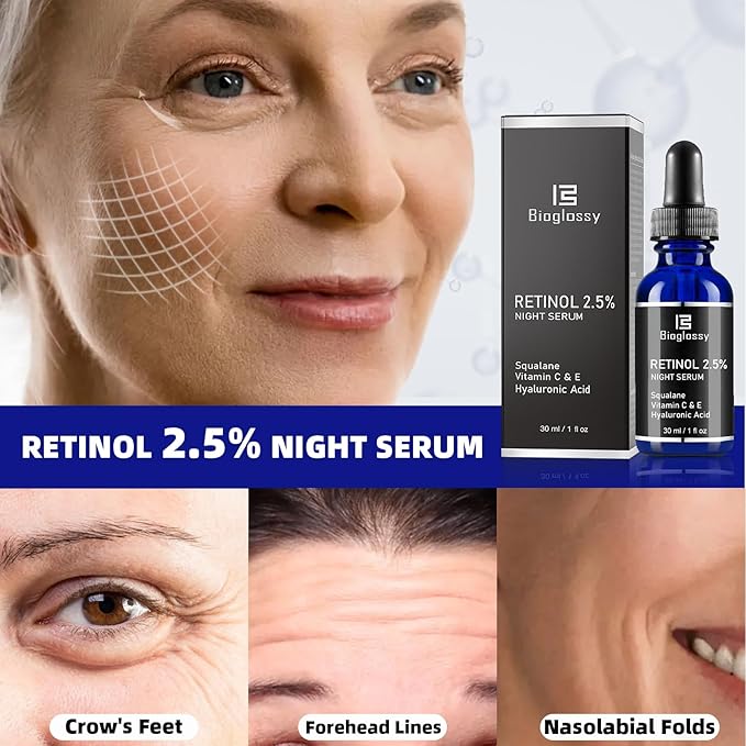 Retinol Serum for Face, 2.5% Retinol Intense Night Serum with Squalane,Vitamin C & E & B3,Hyaluronic Acid for Lines, Wrinkles & Premature Sun Damage to Resurface & Hydrate 30 ml/ 1 Fl oz