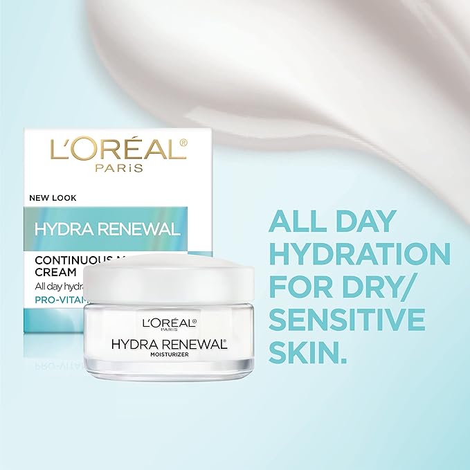 L'Oreal Paris Skincare Hydra-Renewal Face Moisturizer with Pro-Vitamin B5 for Dry Sensitive Skin, All-Day Hydration, 1.7 Oz