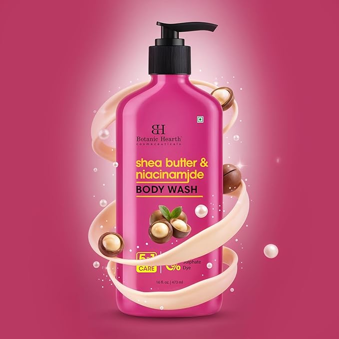 Botanic Hearth Shea Butter & Niacinamide Body Wash – Deeply Nourishing & Renewing Hydrating Shower Gel, Gentle Cleanser, Sulfate & Paraben Free – 16 fl oz