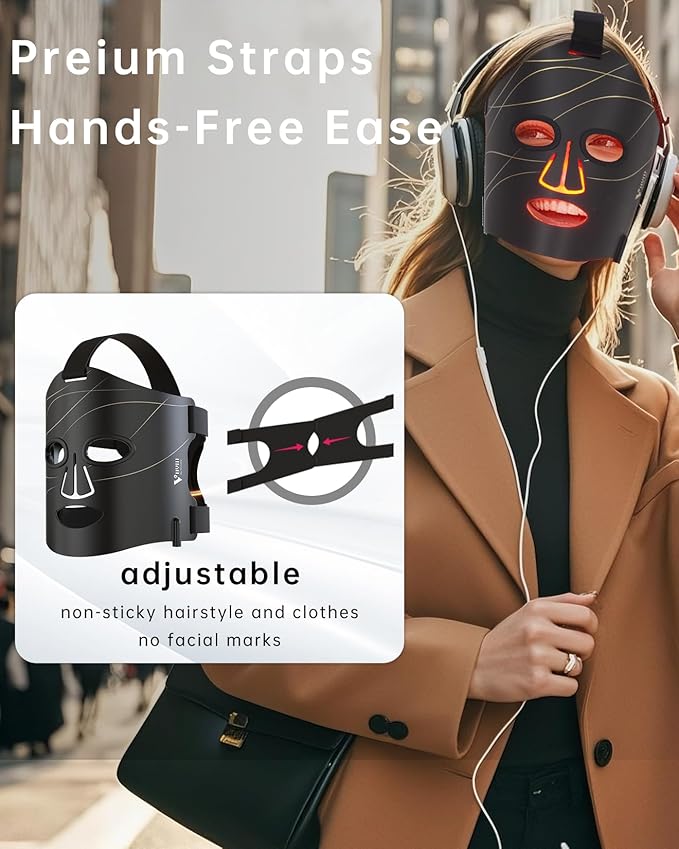 Infrared Red Light Therapy Mask: High Power for Glowing Skin – Ultra-Thin 1.8mm 4.6oz, 830nm 633nm 590nm, Rechargeable, Red Light Therapy for Face Luxury Gift- Black Line