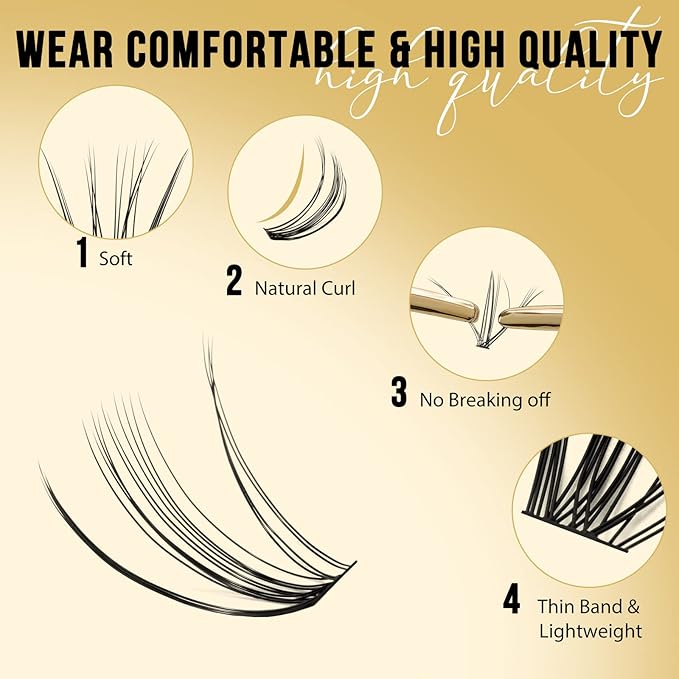 QUEWEL Lash Clusters 320Pcs Cluster Lashes 20D C Curl Lash Cluster Eyelash Extensions Mix12-18mm Individual Eyelashes Clusters Wispy Lash Clusters Thin Band Soft to Use at Home (20D C Mix12-18)