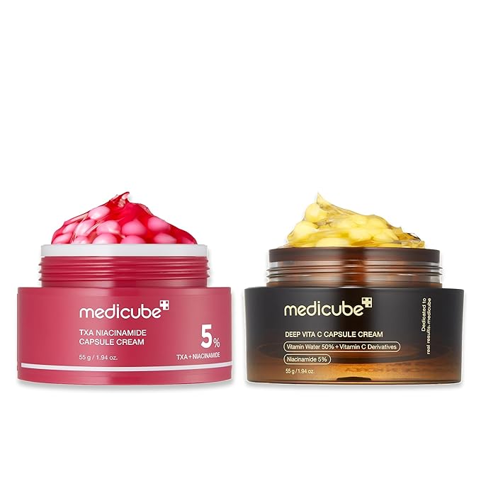 medicube Clear & Glow Capsule Duo: TXA + Deep Vitamin C Capsule Creams | Radiance Boosting and Firming Face Moisturizers that Help Clarify Dull Skin and Reveal a Smooth, Radiant Glow