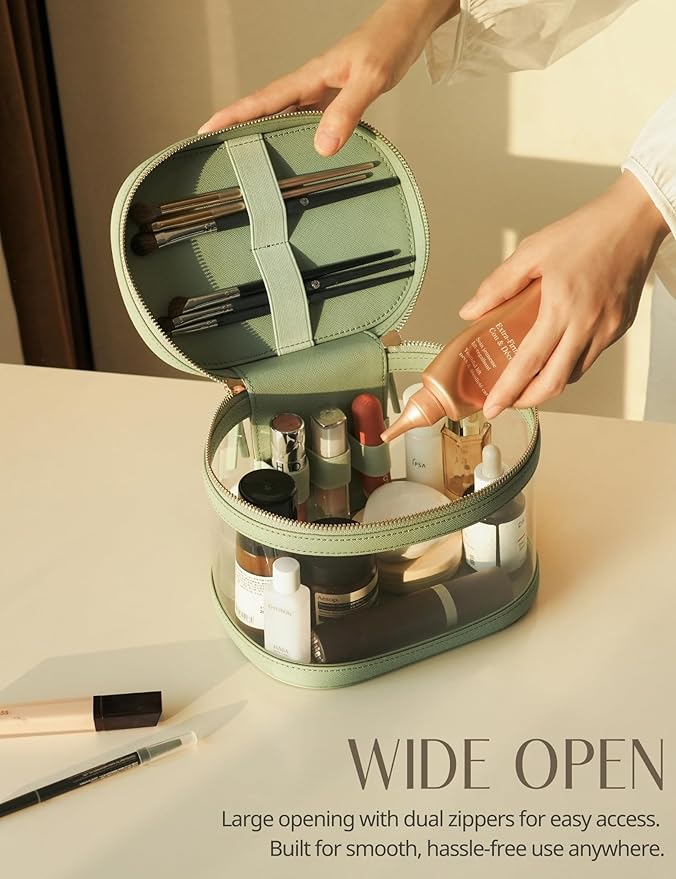 Popvibe Clear Makeup Bag Travel Cosmetic Case Transparent Toiletry Bag with Zipper, Portable Make Up Organizer Traveling Compact Car Bag for Essentials