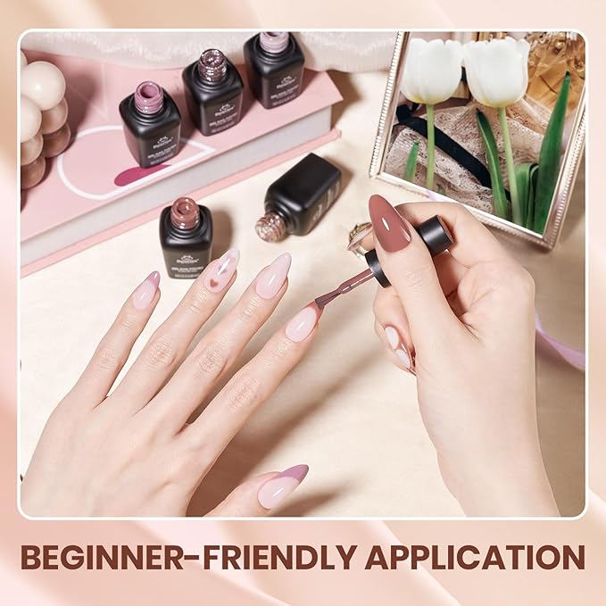 beetles Gel Polish Set, 12 Colors Brown Purple Blue Gel Polish Glitter Neutral Autumn Nails Design Soak off Uv Led Lamp Needed Soft Pulse Nail Art Design Gifts for Women