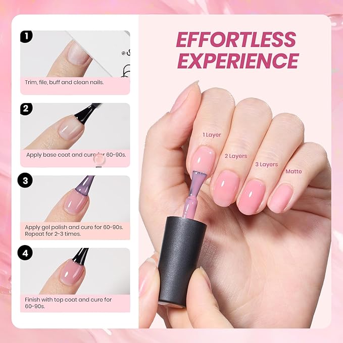 Beetles Nude Pink Gel Nail Polish Set - 25PCS 20 Colors Neutral Jelly Pink Sheer Milky White Gel Nail Kit Soak Off UV with Base Glossy Matte Top Coat Pearls Rhinestones Nail Charms Gift for Women