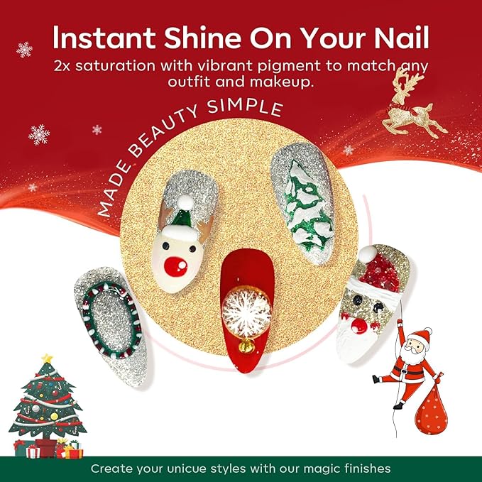 Modelones Christmas Gel Nail Polish Set, 6 Colors 2025 Winter Sparkle Dark Green Red Silver Champagne Rose Gold Glitter Gel Polish Kit New Year Soak Off Nail Art Manicure Salon DIY Home Gift