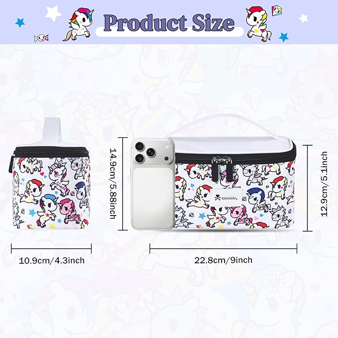 Tokidoki Unicorno Makeup Bag Cute Cosmetic Bag Large Capacity Travel Makeup Case Portable Organizer Toiletry Bag for Women Traveling with Handle (White)