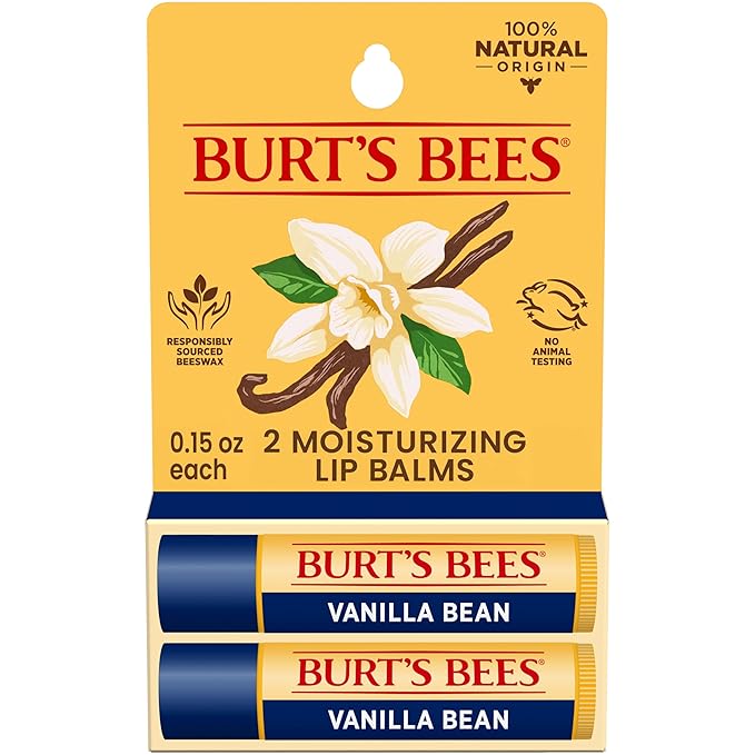 Burt's Bees Lip Balm - Vanilla Bean, Lip Moisturizer With Responsibly Sourced Beeswax, Tint-Free, Natural Origin Conditioning Treatment, 2 Tubes, 0.15 oz.