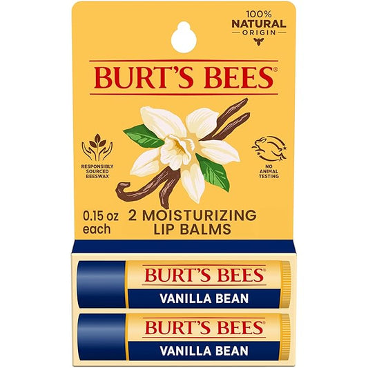 Burt's Bees Lip Balm - Vanilla Bean, Lip Moisturizer With Responsibly Sourced Beeswax, Tint-Free, Natural Origin Conditioning Treatment, 2 Tubes, 0.15 oz.
