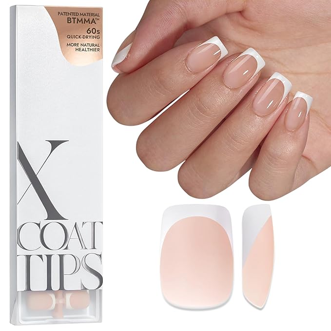 BTArtboxnails XCOATTIPS French Tip Nails - Short Press On Nails, 160 Pcs Nude Square Soft Gel Nail Tips Pre-applied Tip Primer & Base Coat, No Need File False Nails for Home DIY, 16 Sizes