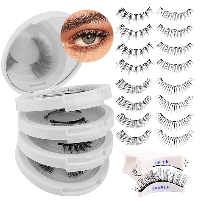 FADLASH Magnetic Eyelashes with Applicator 4 Pairs Magnetic Lashes Reusable Magnetic Eye Lashes Kit Natural Look False Eyelashes (079+604+806+B7)