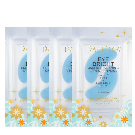 Pacifica Beauty Eye Bright Vitamin C Spot Serum Mask, Under Eye Patches, Brightening, Moisturizing, Plumping for all Skin Types, Plant-Based, Vegan + Cruelty Free, Blue, 4 Count