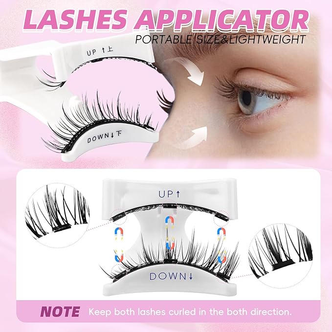 FADLASH Magnetic Eyelashes with Applicator 4 Pairs Magnetic Lashes Reusable Magnetic Eye Lashes Kit Natural Look False Eyelashes (079+604+806+B7)