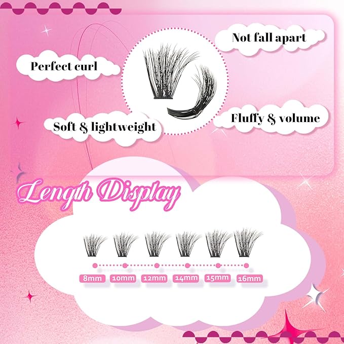 FADLASH Lash Extension Kit 100D Lash Clusters C Curl Lash Cluster Kit DIY Eyelash Extension Kit with Lash Bond and Seal Lash Tweezer 3D Fluffy Cluster Lashes (Kit, 100D-0.07C-Mix8-16)