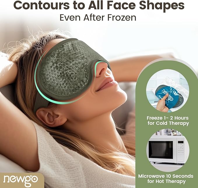 NEWGO Cooling Eye Mask for Puffy Eyes, Cold Eye Mask Eye Ice Pack for After Eyes Surgery, Tension Stress Relief, Itchy Eyes, Headaches, Dark Circles - Army Green
