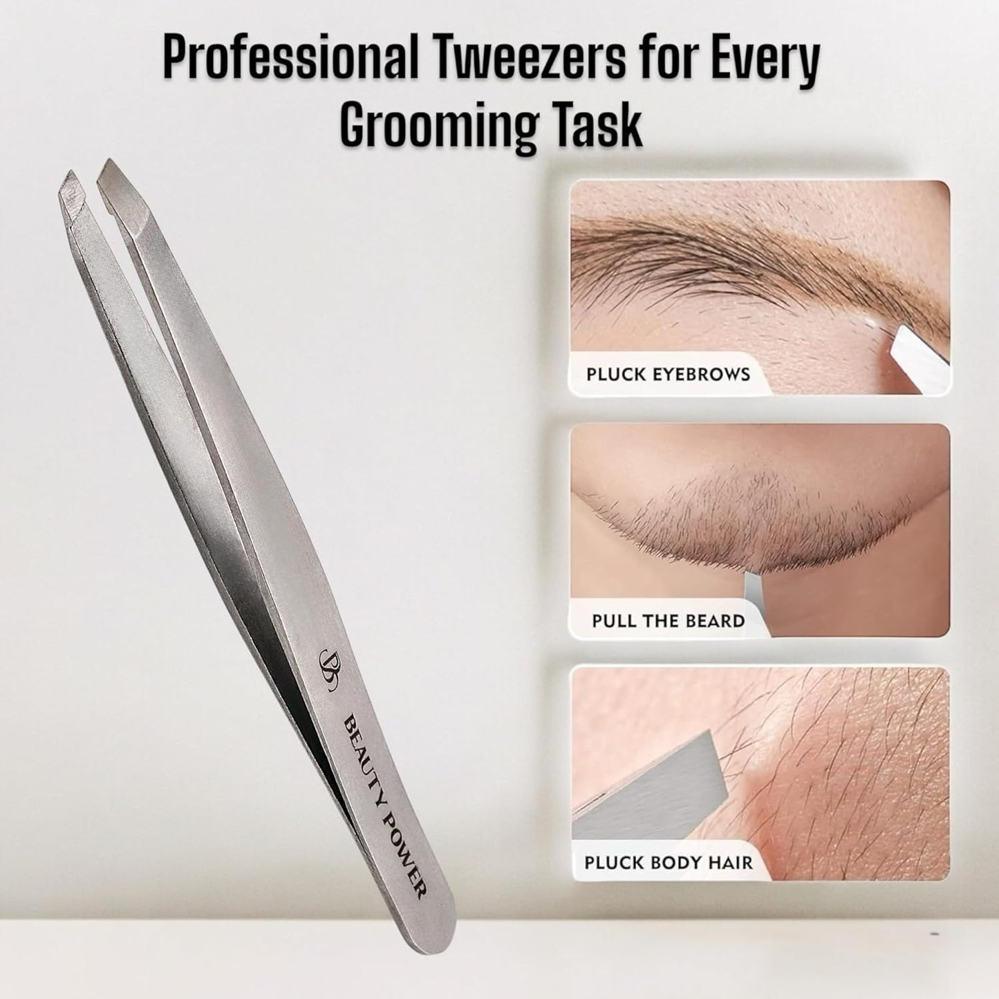 Slant Tip Precision Tweezers - Stainless Steel Eyebrow Tweezers for Women & Men - Precision Tweezers for Facial Hair, Ingrown Hair & Brow Shaping - Professional Beauty Tool (Matte Gray)