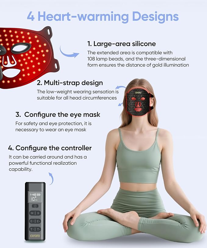 7 Mode Red Light Therapy Mask for Face, FDA-Cleared Portable LED Face Mask with Remote for Wrinkles, Acne & Skin Tone at Home, Near-Infrared 850nm Red Light Therapy Mask, Black