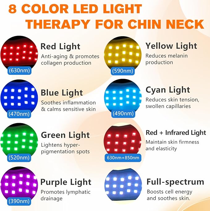 Cordless Red Light Therapy for Neck Chin Firming and V Face Lifting, Portable 8 Color Light Therapy Wrap for Hand Feet Wrist Pain Relief, Infrared Light Therapy Pad