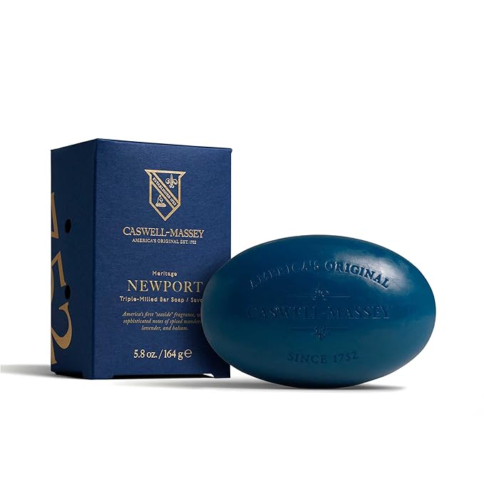 Caswell-Massey Newport Men’s Bar Soap, Sophisticated Marine Scent, Moisturizing Natural Body Wash for Bath, Face & Hands, Triple-Milled with Essential Oils, Plant-Based & Cruelty-Free, 5.8 oz