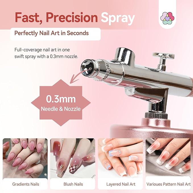 SAVILAND Super-Stable Airbrush Kit: 25 PSI Precision Airbrush for Nails Recharge Dual-Mode Airbrush Gun 0.3mm Nozzle Airbrush Machine Makeup Protable Airbrush Gel Nail Ombre French Paint Nail Art