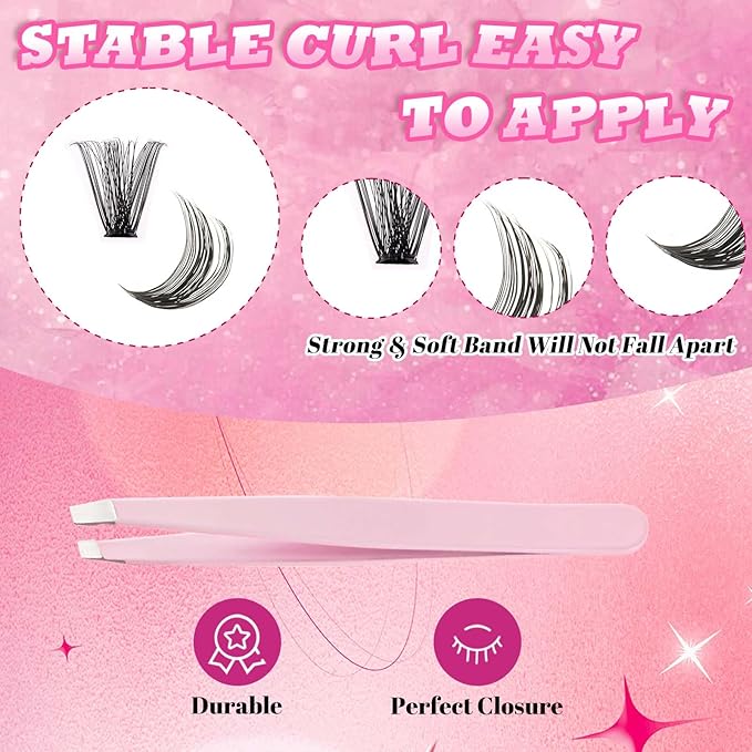 FADLASH Lash Extension Kit 60D+80D Lash Clusters D Curl Lash Cluster Kit DIY Eyelash Extension Kit with Lash Bond and Seal Lash Applicator Tool fluffy Cluster Lashes(60+80D Kit, Mix 8-16mm)