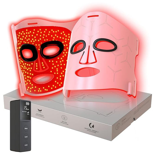 Infrared Red Light Therapy Mask: High Power for Glowing Skin – Ultra-Thin 1.8mm 4.6oz, 830nm 633nm 590nm, Rechargeable, Red light therapy for face Luxury Gift - Pink Windmill
