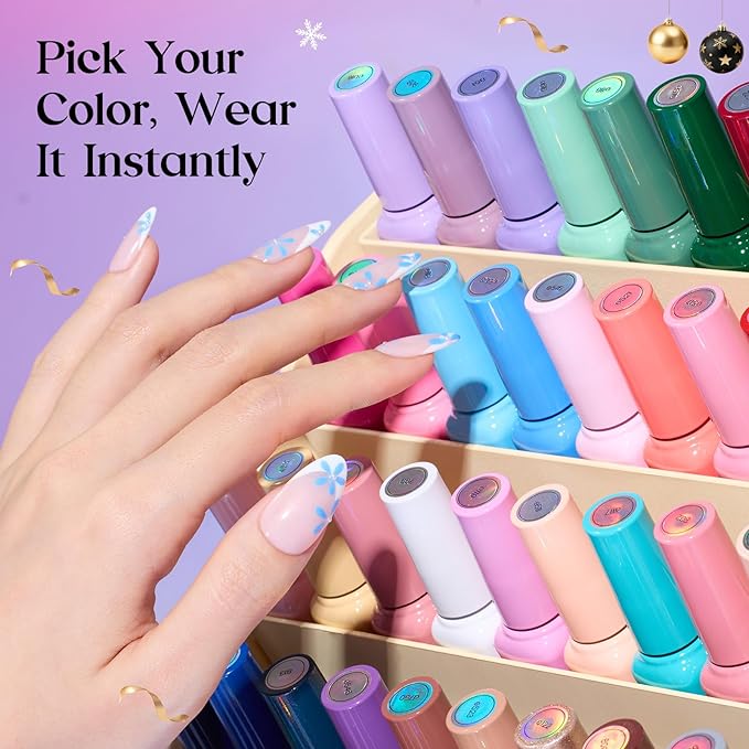 Beetles Gel Nail Polish Set - Seasons Variations 48 Colors Gel Polish Kit Brown Nude Pink Red Blue White with Base Top Coat Home DIY UV LED Soak Off Nail Art Salon Manicure Starter Kit Gift for Women