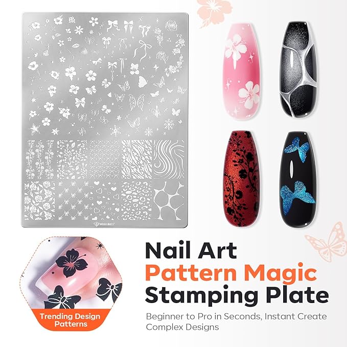 modelones 16 PCS Gel Nail Stamping Plate Set, French Tip Tool Gold Silver Pearl Chrome Powder Proof Matte Top Coat White Black Painting Gel Polish Double Head Nail Art Brush DIY Manicure Gift Kit