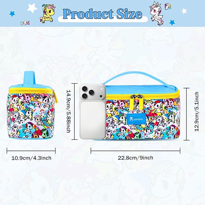 Tokidoki Official Unicorno Makeup Bag Cute Cosmetic Bag Large Capacity Travel Makeup Case Portable Organizer Toiletry Bag for Women Traveling with Handle (Colorful)