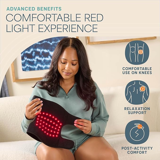 LifePro - Red Light Therapy for Knee Brace – Portable Knee Massager with 660nm Red & 850nm Infrared LEDs - Vibration & Pulsed Modes - Biorecover Rechargeable Light Therapy Device for Joint Wellness