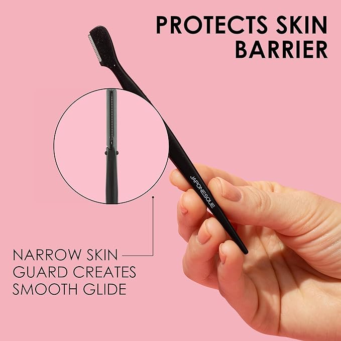 Japonesque Brow Touch Up Razors with Ultra-Sharp Stainless Steel Blades, for Removal of Unwanted Facial Hair and Peach Fuzz, Protective Blade Cover for Safe Storage Included