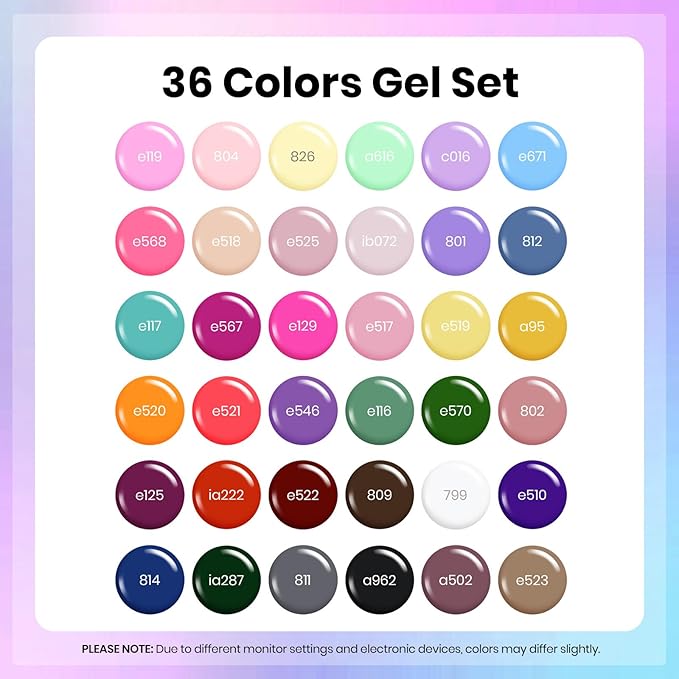 Beetles Spring Gel Nail Polish Set - 36 Colors Nature's Tales Nail Colors Kit with Glossy & Glitter Top Coat, Soak Off UV LED Nail Gel Kit, Long Lasting Nail Art for DIY Home Salon Manicure