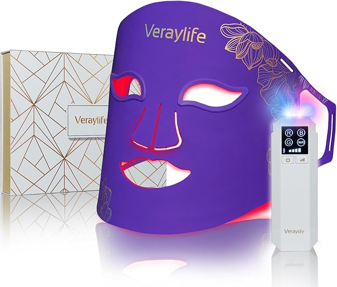 Red Light Therapy for Face, LED Facial Mask, Skin Care Light with Near Infrared 850nm & Adjustable Blue Light, Portable Home Device with 7 Colors & 8 Modes, 432 Beads Pro LEDs (Purple-F)