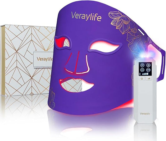 Red Light Therapy for Face, LED Facial Mask, Skin Care Light with Near Infrared 850nm & Adjustable Blue Light, Portable Home Device with 7 Colors & 8 Modes, 432 Beads Pro LEDs (Purple-F)