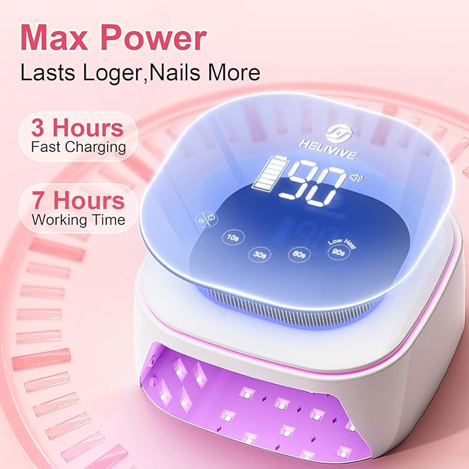 Cordless UV LED Nail Lamp, 80W Rechargeable Nail Dryer with 4 Timers, Atmosphere Light & Mirror Base, UV Light for All Gel Nails, Ideal for Training,Nail Art Practice,Home & Salon Use (White)