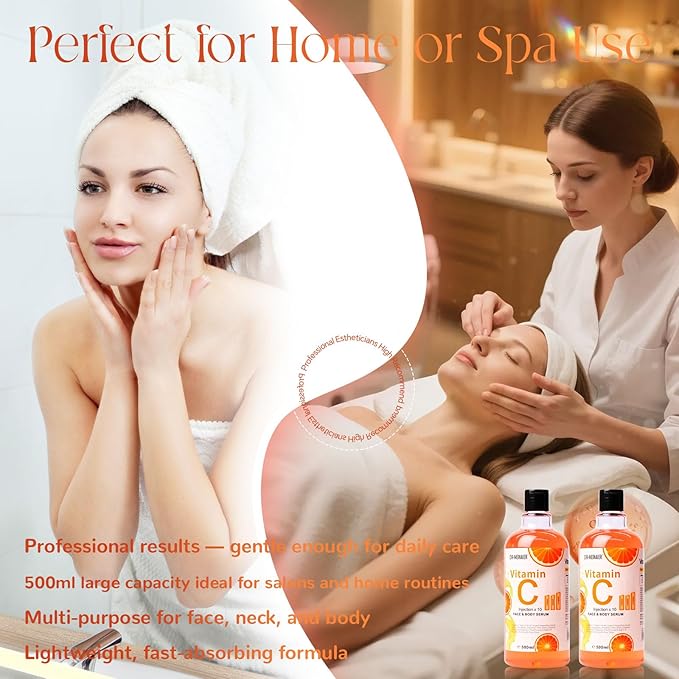 Facial Vitamin C Treatment 500ml – Korean Collagen-Infused Oil Serum with Vitamin E – Gentle Daily Skincare Solution Designed for Smooth Radiant-Looking Skin Across All Skin Types