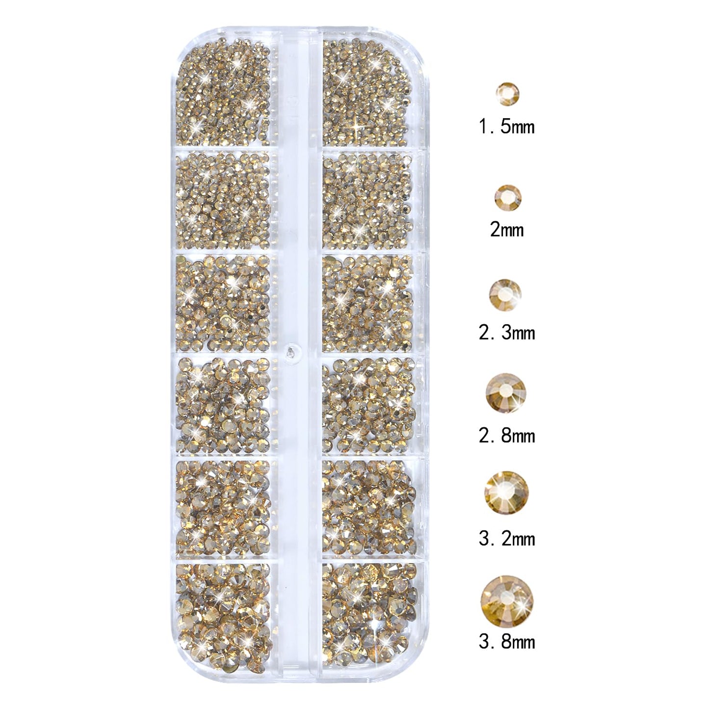 HNUIX Nail Rhinestones - 3D Multi Shape Size Crystal, Champagne Gold Nail Gems, Flat Back, with Kit, for Nail Art, DIY Decorations