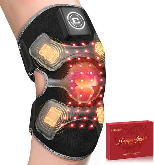 3D Red Light Therapy Vibration Massage Knee Brace - FSA Eligible HSA 5000mAh Cordless Knee Massager with 4 Vibration Areas, 660nm&850nm, Near Infrared Light Heated Device for Knee Elbow Shoulder Pain