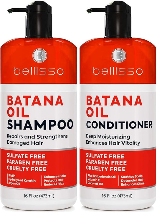 Batana Oil Shampoo and Conditioner Set - Thickening Hair Products for Women and Men - For Strengthening and Volumizing Fine and Thinning Hair - Sulfate Free with Biotin and Keratin for a Fuller Look