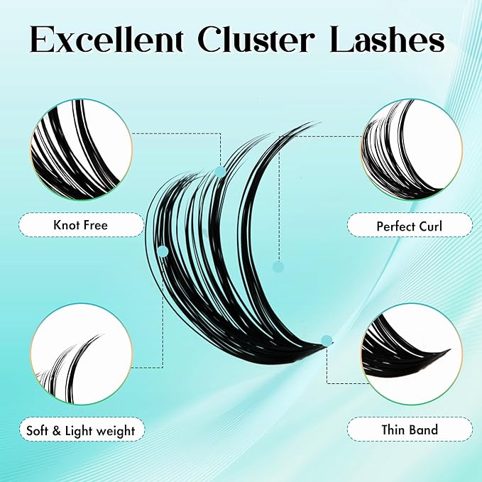 GEMERRY Thick Lash Clusters Kit Fluffy Lash Extension Kit Cluster Lashes 280Pcs D Curl Eyelash Extension Kit With Bond and Seal, Lash Tweezers, DIY Lash Extension(100P-8-16mm)