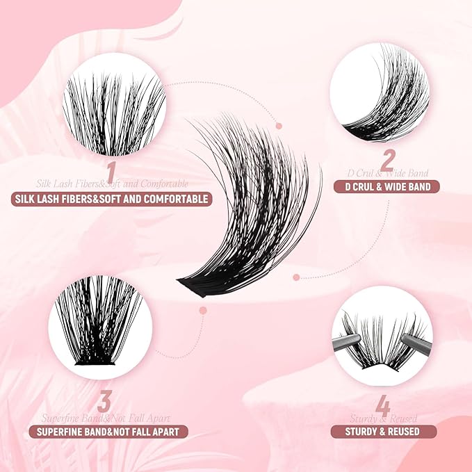 FADLASH Lash Clusters DIY Lash Extensions 100D Eyelash Clusters Cat Eye Cluster Lashes Fluffy Left Right Individual Lashes Cluster Eyelash Extensions Volume 3D Effect (100D-07D, 12-20mm)