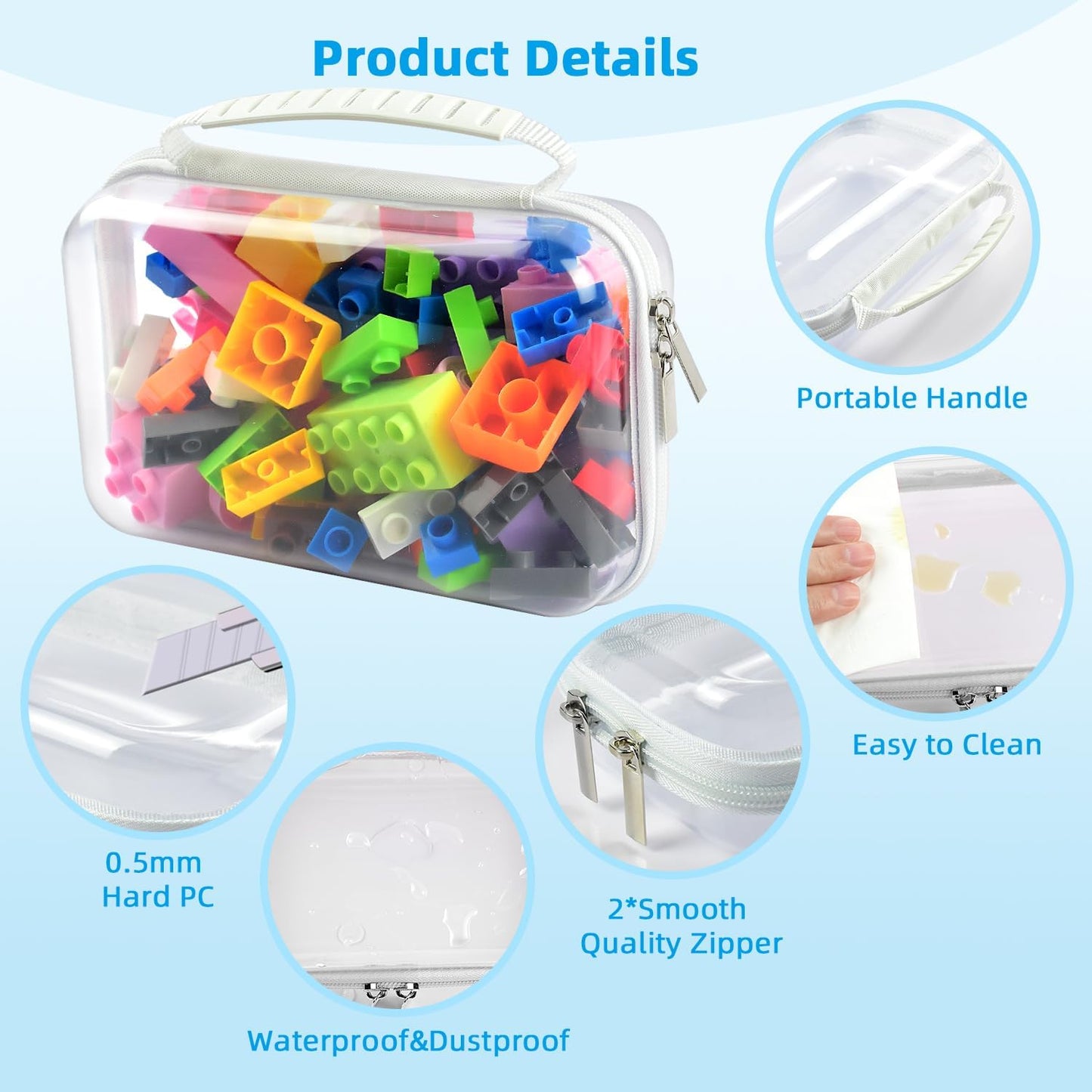 SameTech Hard Pouch, 2pcs Clear Hard Shell Zipper Case, Clear Plastic Storage Box Containers Small Toiletry Bag for Small Items, Toys, Building Blocks, Puzzles, Cosmetics & Stationery