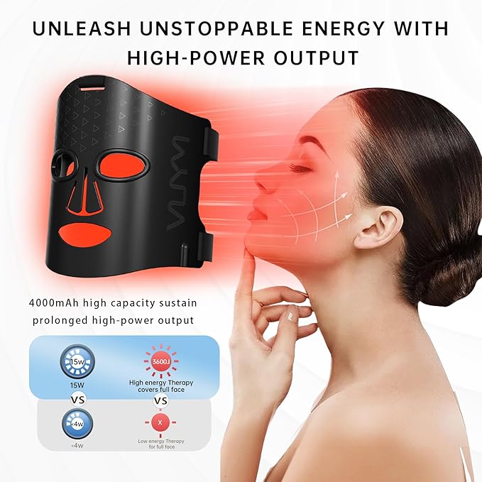 Red Light Therapy Mask: 292 LEDs High Energy Professional Infrared Red Light Therapy Device for Face Led Lighting Facial Mask Replace Photon Rejuvenation - Black Bag