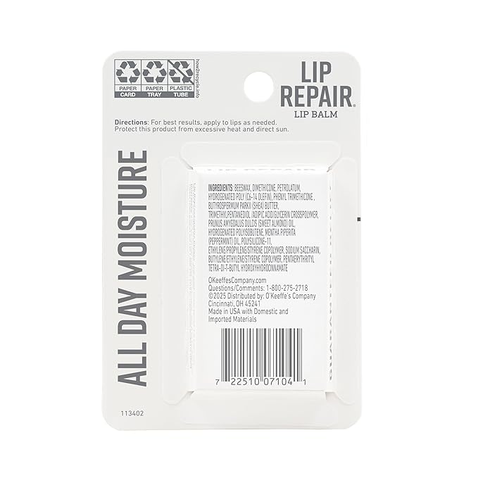 O'Keeffe's Lip Repair Lip Balm With Cooling Relief for Dry, Cracked Lips - Stick (Twin Pack) - Moisturizer for Extremely Cracked, Dry Lips