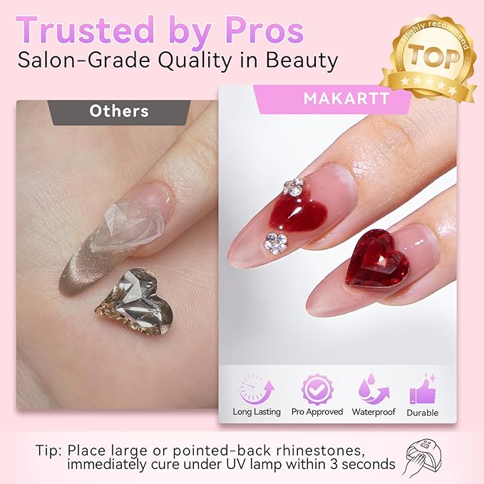 Makartt Rhinestone Glue for Nails: Super Strong Gel Nail Glue for Nail Charms Gems Decorations, 3D Gel Nail Art Bling Jewel Diamonds for Salon & DIY Manicure, 30ML UV Lamp Cured Need Beauty Gifts